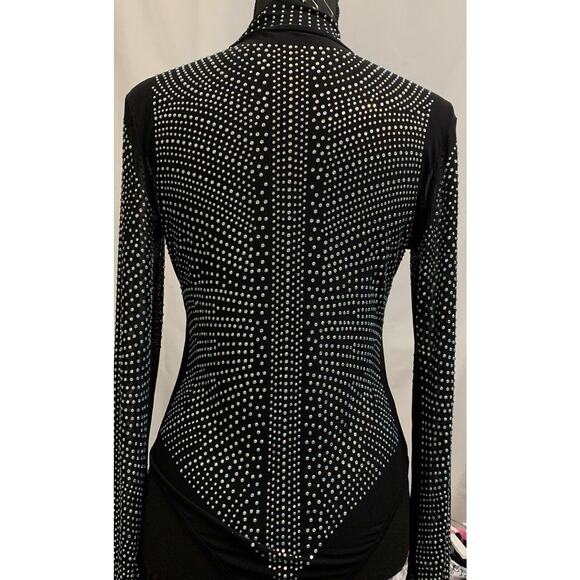 Black Beaded Rhinestone Bodysuit Womens M Concert Reputation Era - Picture 4 of 6